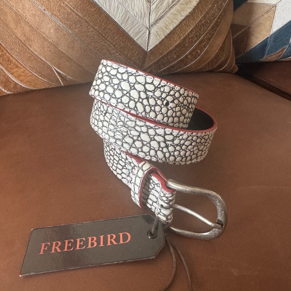 Freebird Croc White Belt with Red Trim